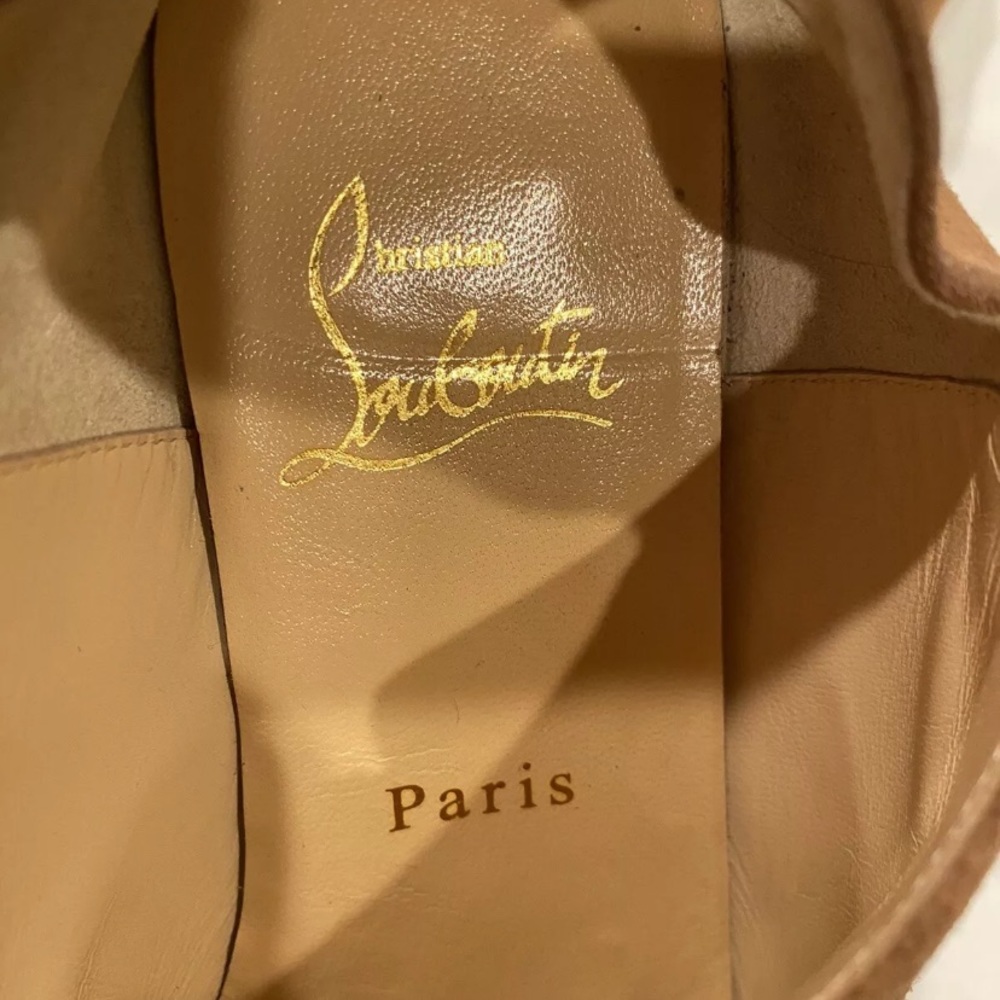 Christian Louboutin suede flat slippers slip on brown fringe studded 34 - Picture 9 of 13